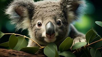 fechar-se foto do uma coala olhando qualquer direção em selva. generativo ai