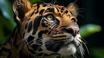 fechar-se foto do uma jaguar olhando qualquer direção em selva. generativo ai