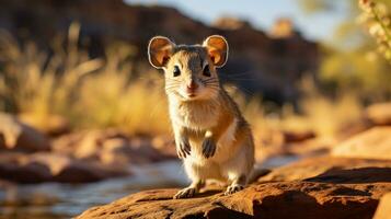 fechar-se foto do uma canguru rato olhando dentro seus habitat. generativo ai