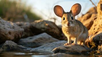 fechar-se foto do uma jerboa olhando dentro seus habitat. generativo ai