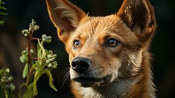 fechar-se foto do uma dingo olhando qualquer direção em selva. generativo ai