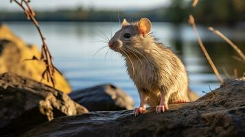 fechar-se foto do uma com crista rato olhando dentro seus habitat. generativo ai