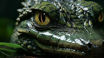 fechar-se foto do uma crocodilo olhando dentro seus habitat. generativo ai