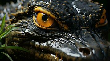 fechar-se foto do uma crocodilo olhando dentro seus habitat. generativo ai