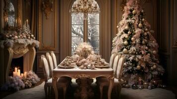 elegante feriado configuração com luxuoso Natal decorações. generativo ai foto