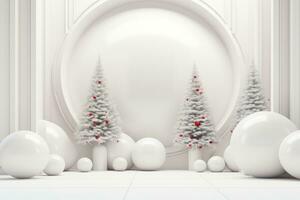 branco quarto com uma prato e Natal árvores generativo ai foto