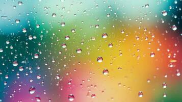 pingos de chuva em uma janela com uma arco-íris. generativo ai foto