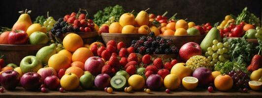 sortimento do fresco orgânico frutas e legumes dentro arco Iris cores. ai gerado foto