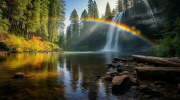 arco Iris sobre uma cascata. generativo ai foto