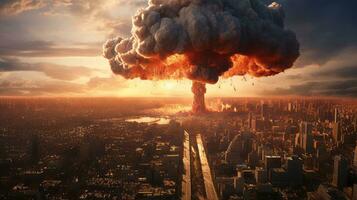nuclear explosão dentro uma paisagem urbana. generativo ai foto