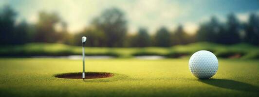 golfe bola perto buraco. ai gerado foto