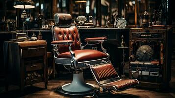barbearia cadeira e vintage ferramentas. generativo ai foto