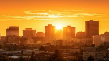 lindo pôr do sol sobre uma cidade Horizonte. generativo ai foto