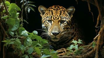 Enganoso majestade leopardo dentro a encantado floresta, ai generativo foto