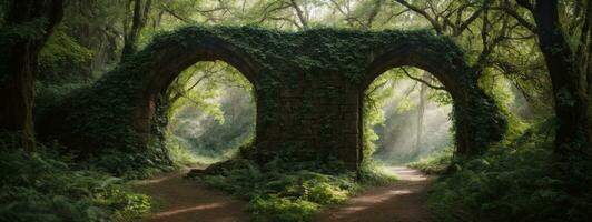 natural arco em forma de galhos dentro a floresta. ai gerado foto