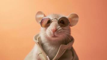 generativo ai, legal rato à moda oculos de sol em pastel fundo foto