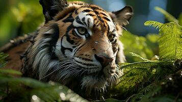 majestoso tigre dentro a encantador floresta tropical, ai generativo foto