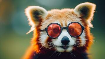 generativo ai, legal vibrações vermelho panda esportivo oculos de sol foto