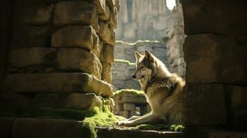 ecos do eternidade Lobos, guardiões do a ruínas, ai generativo foto