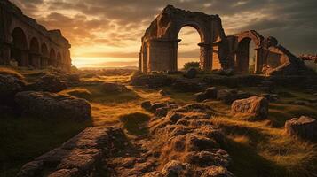 generativo ai, antigo ruínas combinar paisagens com histórico elemento foto