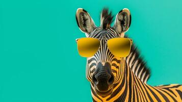 generativo ai, zebra suporte oculos de sol e pastel vibrações, ai generativo foto