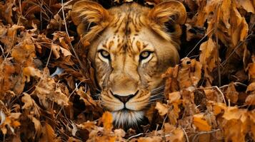 domínio do ocultação a leão camuflar, ai generativo foto