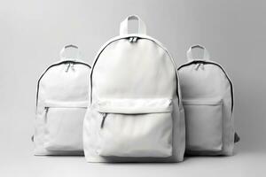 à moda couro mochila em branco fundo. generativo ai foto