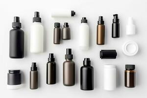 Cosmético beleza produtos containers em branco fundo. generativo ai foto