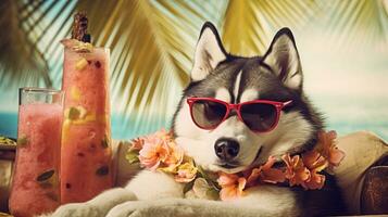 relaxando rouco tropical retiro para uma siberian canino foto