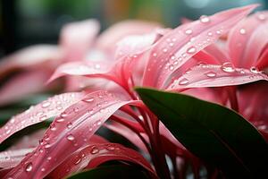 suave Rosa folha contrastes com exuberante borrado verdes, transmitindo uma tranquilo, harmonioso conceito ai gerado foto