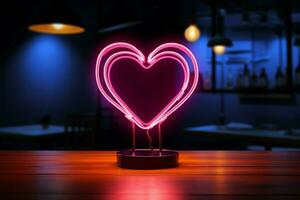 romântico néon luz placa irradia afeição, fundição uma esquentar, amoroso ambiente ai gerado foto