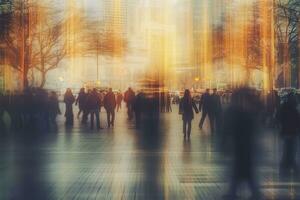 borrado o negócio pessoas caminhando dentro a cidade escapar , ai generativo foto