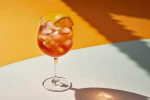 aperol spritz verão beber dentro vidro com sombras, tropical fundo. generativo ai foto