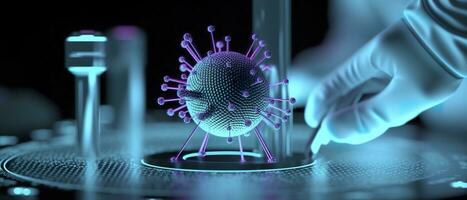 cientistas estudando a sério coronavírus, vírus. farmacêutico científico pesquisa fundo. ai generativo foto