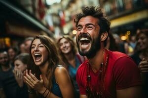 espanhol futebol fãs a comemorar uma vitória foto