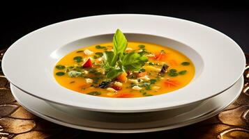 foto do vegetal sopa Como uma prato dentro uma sofisticado restaurante. generativo ai