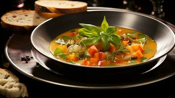 foto do vegetal sopa Como uma prato dentro uma sofisticado restaurante. generativo ai