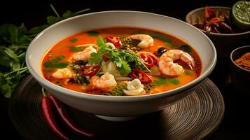 foto do tom yum sopa Como uma prato dentro uma sofisticado restaurante. generativo ai