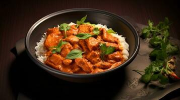 foto do tikka Masala Como uma prato dentro uma sofisticado restaurante. generativo ai