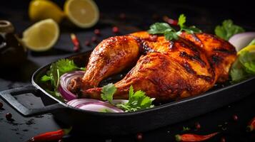 foto do tandoori frango Como uma prato dentro uma sofisticado restaurante. generativo ai