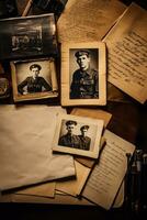 escrito a mão cartas e cartões postais a partir de veteranos isolado em uma nostálgico gradiente fundo foto