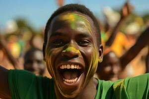 senegalês de praia futebol fãs a comemorar uma vitória foto