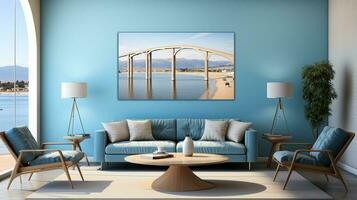 moderno e era velho pontes espelhado dentro sereno águas minimalista tela de pintura foto