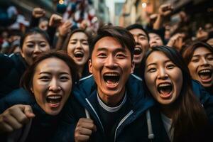 sul coreano futebol fãs a comemorar uma vitória foto