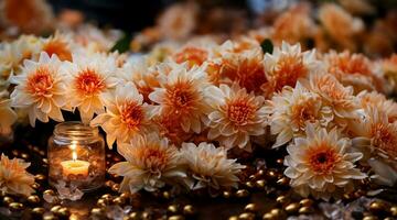 elegante floral decorações enriquecedor a sagrado ambiente durante diwali puja cerimônias foto