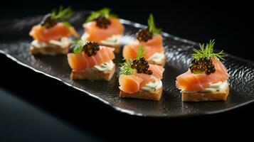 foto do defumado salmão canapés Como uma prato dentro uma sofisticado restaurante. generativo ai