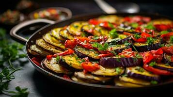 foto do Ratatouille Como uma prato dentro uma sofisticado restaurante. generativo ai