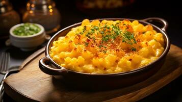 foto do cozido Macarrão e queijo Como uma prato dentro uma sofisticado restaurante. generativo ai