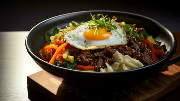 foto do bibimbap Como uma prato dentro uma sofisticado restaurante. generativo ai