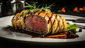 foto do carne Wellington Como uma prato dentro uma sofisticado restaurante. generativo ai